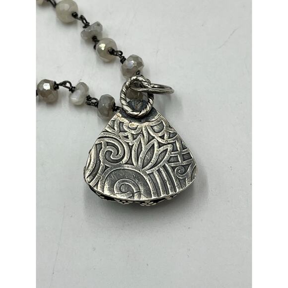 Sterling Silver Green Variscite Pendant Ornate Faceted Moonstone Beaded Necklace - Picture 6 of 12